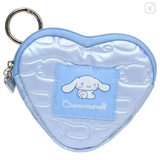 Japan Sanrio Mini Pouch with Carabiner - Cinnamoroll : Glossy Pearlescent Embossed Heart - 1