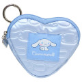 Japan Sanrio Mini Pouch with Carabiner - Cinnamoroll : Glossy Pearlescent Embossed Heart - 1