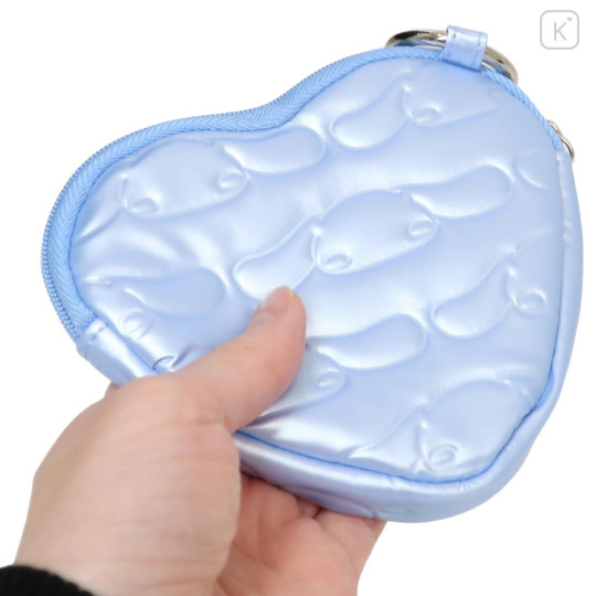 Japan Sanrio Mini Pouch with Carabiner - Cinnamoroll : Glossy Pearlescent Embossed Heart - 2
