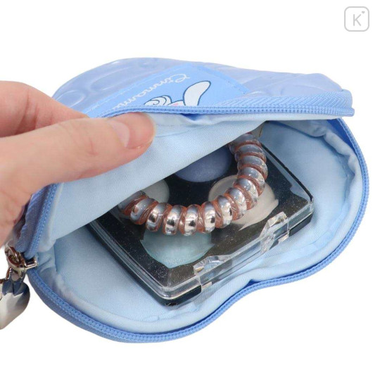 Japan Sanrio Mini Pouch with Carabiner - Cinnamoroll : Glossy Pearlescent Embossed Heart - 3