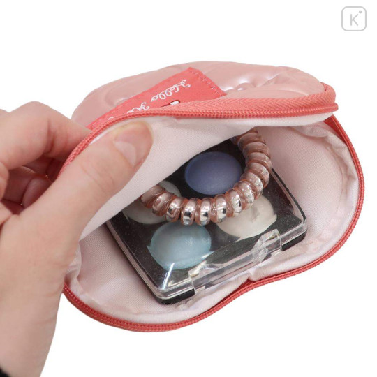 Japan Sanrio Mini Pouch with Carabiner - Hello Kitty : Glossy Pearlescent Embossed Heart - 3