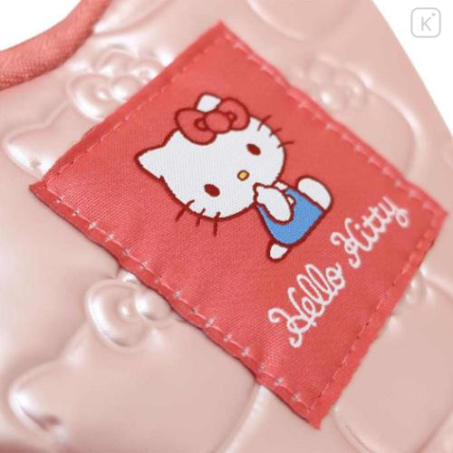 Japan Sanrio Mini Pouch with Carabiner - Hello Kitty : Glossy Pearlescent Embossed Heart - 4