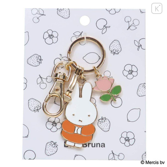 Japan Miffy Alloy Charm Keychain - Miffy : Refreshing Orange Dress Flower - 1