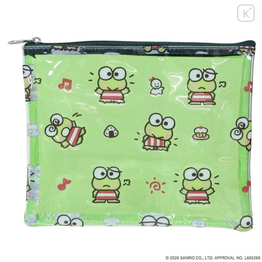 Japan Sanrio A5 Flat Pouch - Keroppi : Green All Over Pattern - 1
