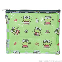 Japan Sanrio A5 Flat Pouch - Keroppi : Green All Over Pattern