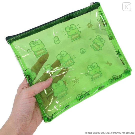 Japan Sanrio A5 Flat Pouch - Keroppi : Green All Over Pattern - 2
