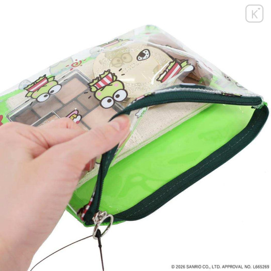 Japan Sanrio A5 Flat Pouch - Keroppi : Green All Over Pattern - 3