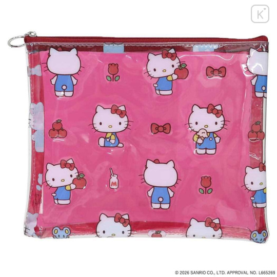 Japan Sanrio A5 Flat Pouch - Hello Kitty : Red All Over Pattern - 1