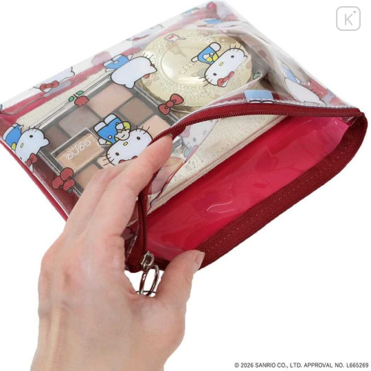 Japan Sanrio A5 Flat Pouch - Hello Kitty : Red All Over Pattern - 3