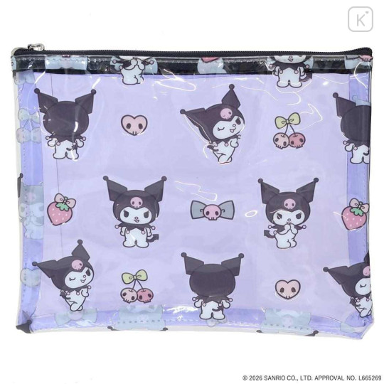 Japan Sanrio A5 Flat Pouch - Kuromi : Purple All Over Pattern - 1