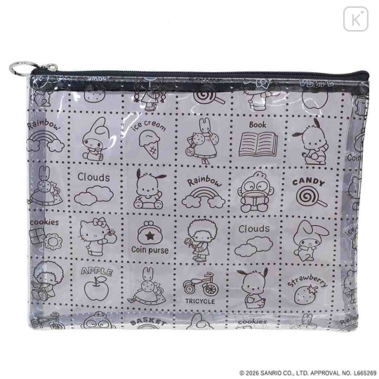 Japan Sanrio A5 Flat Pouch - Characters Black All Over Pattern - 1