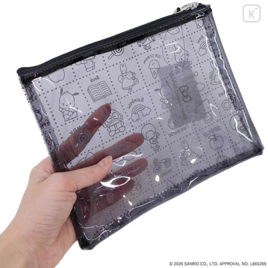 Japan Sanrio A5 Flat Pouch - Characters Black All Over Pattern - 2