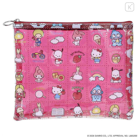 Japan Sanrio A5 Flat Pouch - Characters Red All Over Pattern - 1