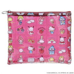 Japan Sanrio A5 Flat Pouch - Characters Red All Over Pattern