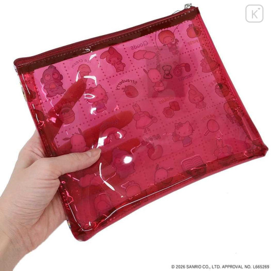 Japan Sanrio A5 Flat Pouch - Characters Red All Over Pattern - 2