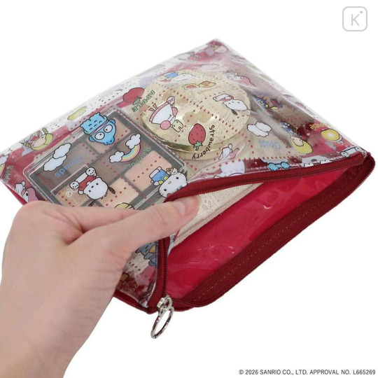 Japan Sanrio A5 Flat Pouch - Characters Red All Over Pattern - 3