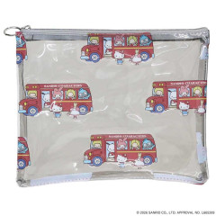 Japan Sanrio A5 Flat Pouch - Characters Bus All Over Pattern