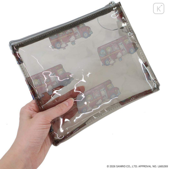 Japan Sanrio A5 Flat Pouch - Characters Bus All Over Pattern - 2