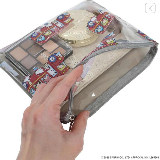 Japan Sanrio A5 Flat Pouch - Characters Bus All Over Pattern - 3