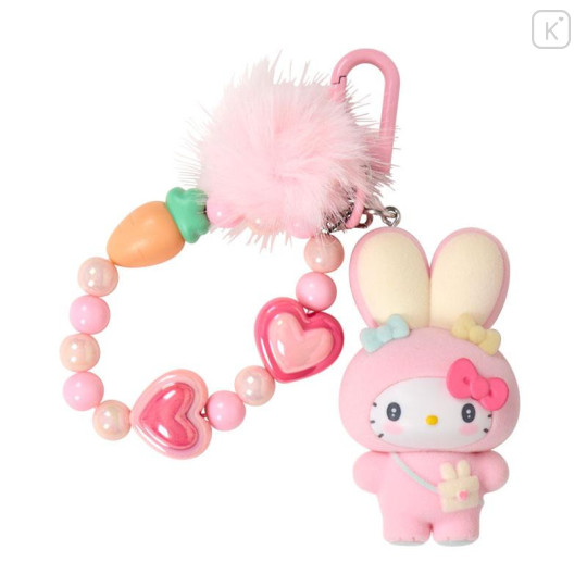 Japan Sanrio Original Bead Keychain Strap with Flocked Mascot - Hello Kitty : Puffy Ear Rabbit Club - 1