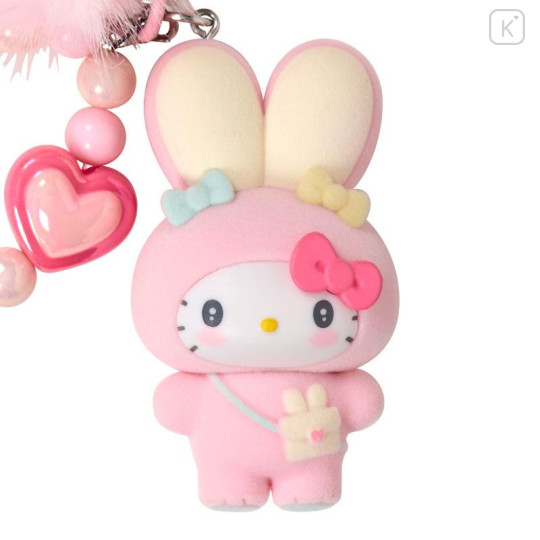 Japan Sanrio Original Bead Keychain Strap with Flocked Mascot - Hello Kitty : Puffy Ear Rabbit Club - 2