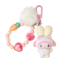 Japan Sanrio Original Bead Keychain Strap with Flocked Mascot - My Melody : Puffy Ear Rabbit Club