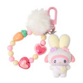 Japan Sanrio Original Bead Keychain Strap with Flocked Mascot - My Melody : Puffy Ear Rabbit Club - 1