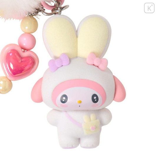 Japan Sanrio Original Bead Keychain Strap with Flocked Mascot - My Melody : Puffy Ear Rabbit Club - 2