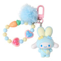 Japan Sanrio Original Bead Keychain Strap with Flocked Mascot - Cinnamoroll : Puffy Ear Rabbit Club - 1