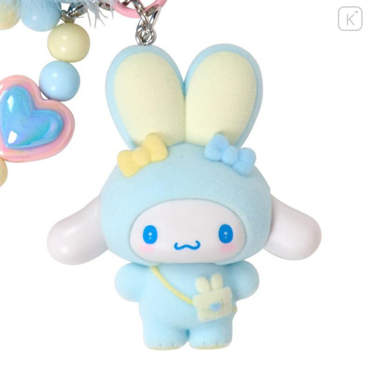 Japan Sanrio Original Bead Keychain Strap with Flocked Mascot - Cinnamoroll : Puffy Ear Rabbit Club - 2