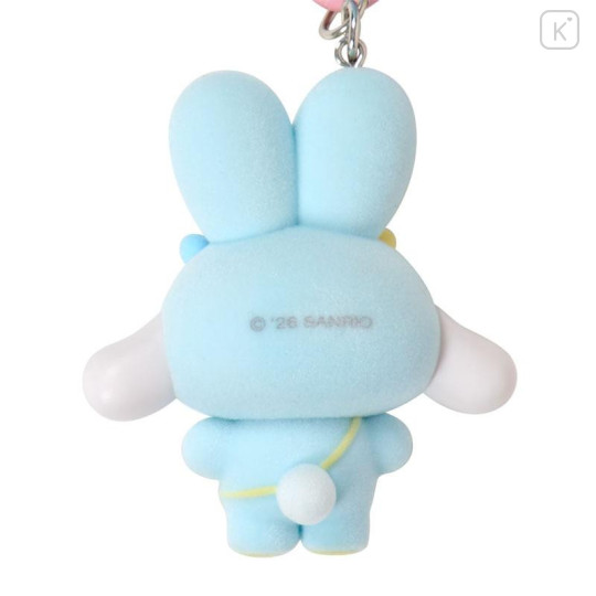 Japan Sanrio Original Bead Keychain Strap with Flocked Mascot - Cinnamoroll : Puffy Ear Rabbit Club - 3
