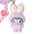 Japan Sanrio Original Bead Keychain Strap with Flocked Mascot - Kuromi : Puffy Ear Rabbit Club - 2