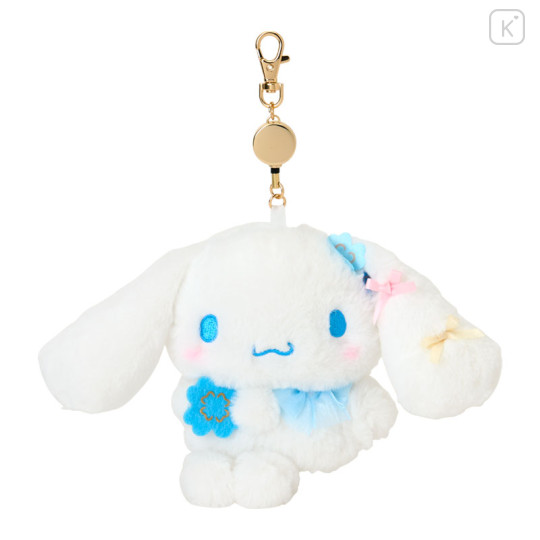 Japan Sanrio Original Plush Pass Case with Reel - Cinnamoroll : Light Blue Clover - 1