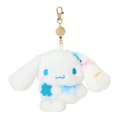 Japan Sanrio Original Plush Pass Case with Reel - Cinnamoroll : Light Blue Clover