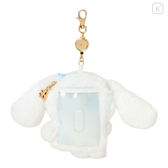 Japan Sanrio Original Plush Pass Case with Reel - Cinnamoroll : Light Blue Clover - 2