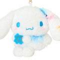 Japan Sanrio Original Plush Pass Case with Reel - Cinnamoroll : Light Blue Clover - 3