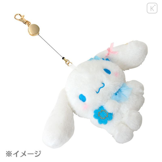 Japan Sanrio Original Plush Pass Case with Reel - Cinnamoroll : Light Blue Clover - 4