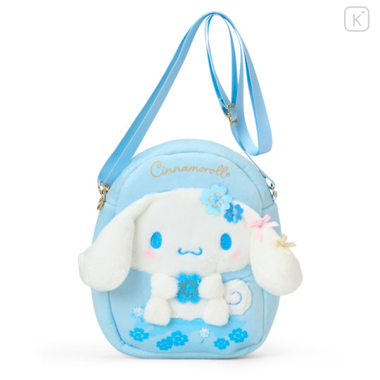 Japan Sanrio Original 2-Way Plush Crossbody Shoulder Pouch Bag - Cinnamoroll : Light Blue Clover - 1