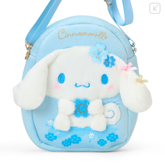 Japan Sanrio Original 2-Way Plush Crossbody Shoulder Pouch Bag - Cinnamoroll : Light Blue Clover - 2