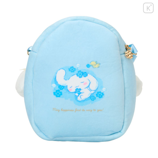 Japan Sanrio Original Plush Pochette Crossbody Shoulder Bag - Cinnamoroll : Light Blue Clover - 3