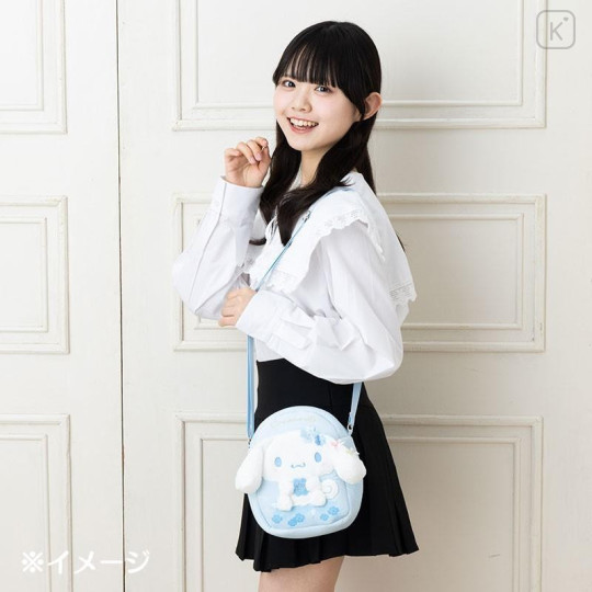Japan Sanrio Original 2-Way Plush Crossbody Shoulder Pouch Bag - Cinnamoroll : Light Blue Clover - 6