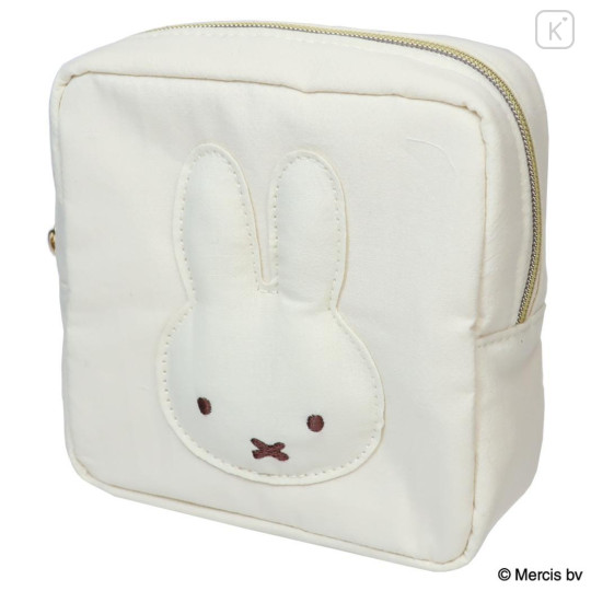 Japan Miffy Square Cosmetic Pouch - Miffy : Basic Wappen Face Ivory - 1