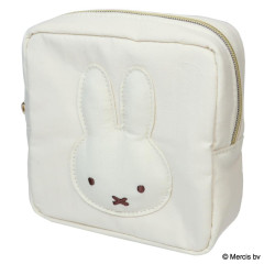 Japan Miffy Square Cosmetic Pouch - Miffy : Basic Wappen Face Ivory