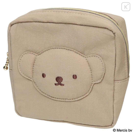 Japan Miffy Square Cosmetic Pouch - Boris : Basic Wappen Face Cappuccino - 1