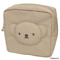 Japan Miffy Square Cosmetic Pouch - Boris : Basic Wappen Face Cappuccino