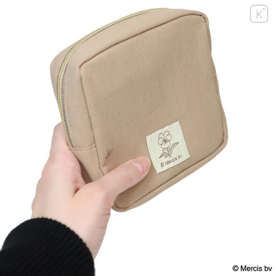 Japan Miffy Square Cosmetic Pouch - Boris : Basic Wappen Face Cappuccino - 2