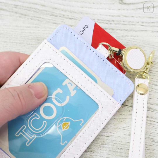 Japan Miffy Pass Case Card Holder & Reel - Miffy : Blue Flower Dress White - 3