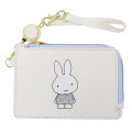 Japan Miffy Pass Case Card Holder & Coin Case & Reel - Miffy : Blue Flower Dress White - 1