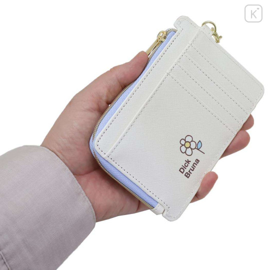 Japan Miffy Pass Case Card Holder & Coin Case & Reel - Miffy : Blue Flower Dress White - 2