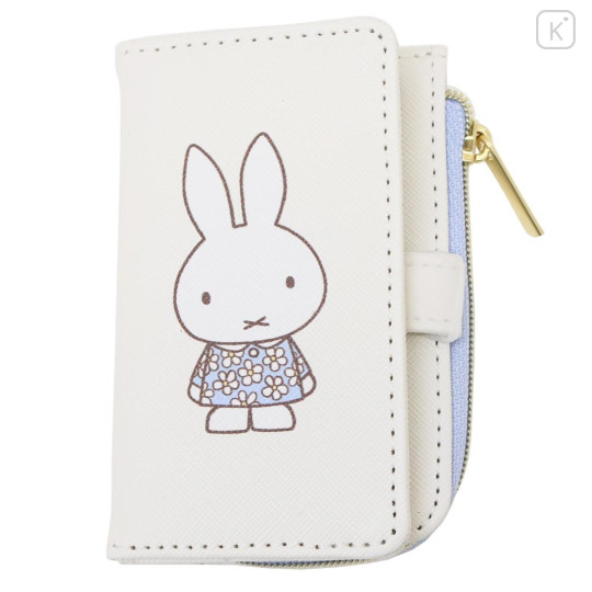 Japan Miffy Key Case Card Holder & Coin Case - Miffy : Blue Flower Dress White - 1